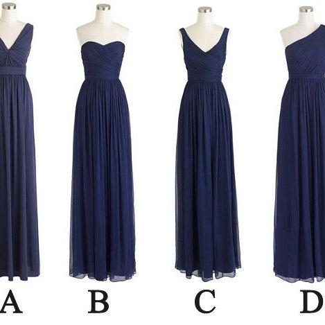 Simple A Line Navy Blue Chiffon Long Bridesmaid Dresses Dark Simple A Line Navy Blue Chiffon Long Bridesmaid Dresses Dark Dress Mismatch Maid Of On Luulla