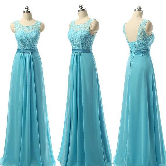 Light Blue Bridesmaid Dresses, Lace Bridesmaid Dresses,Chiffon